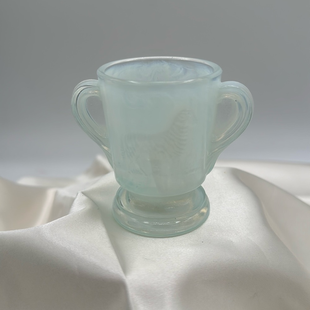 Slag Glass Cup Boyd Art Glass Children's Lamb And Ram.